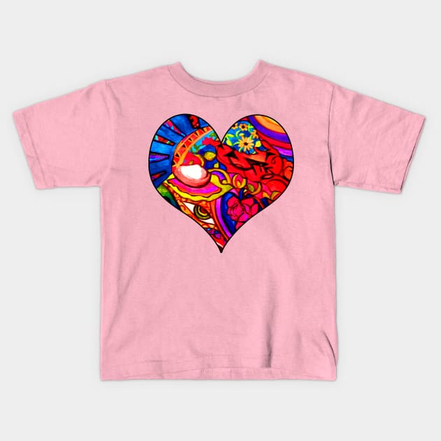 Abstract Nature Painted Collage Heart Kids T-Shirt by artbyomega